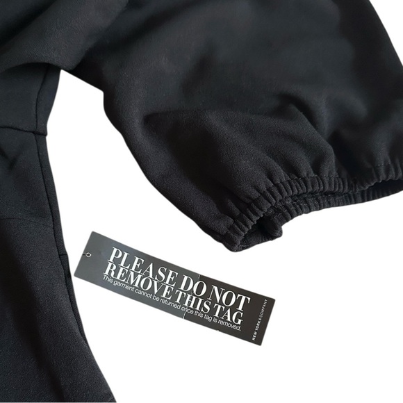 NY&Co Black Sheath Dress Small NWT Gold Button Shoulder Midi Work Office Elegant - Picture 7 of 13